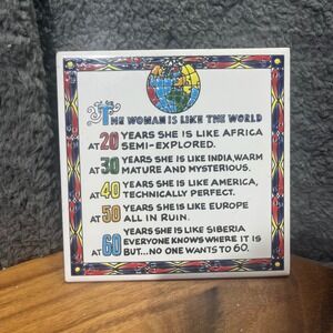 Handmade Niarchos Ceramic Plaque‎ Made in Greece Woman Age Comparison Quote